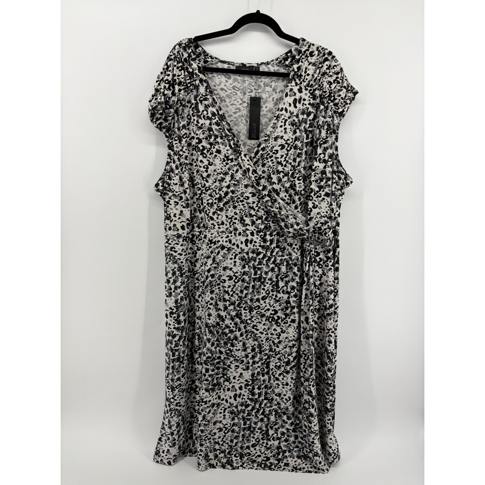 Apt 9 Womens Plus‎ 3X Faux Wrap Dress Leopard Animal Print Grey Black NWT